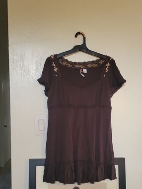 Women’s Lace-Trim Brown Mini Dress